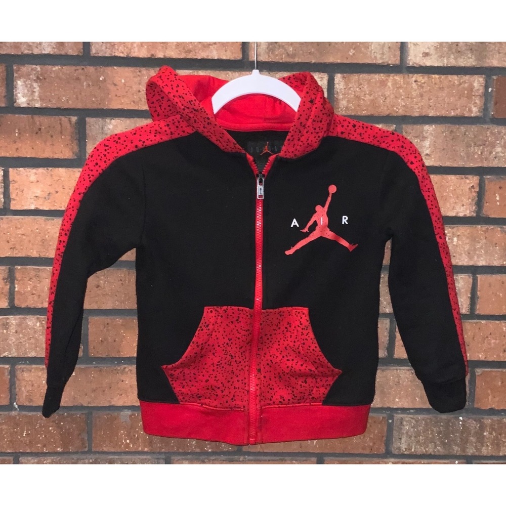 Jordan Boys Full Zip Hoodie Black Red Air Size 4-5 Years